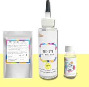 KADAM Tie Dye Pastel Yellow, Cold Water Fabric Dye Color, 100mL Bottle with Prewashing Fixative mini and DyFix mini bottle