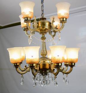 Prop It Up BRITISH STYLE 12 LIGHT ANTIQUE DESIGN CHANDELIER HANGING PENDANT LIGHT WITH WELL SHAPED GLASS(DUAL COLOR) & CRYSTALS, BEST SUITABLE FOR HALL, BED ROOM, SHOP, OFFICE, DECORATION, ETC. 1519/12 Chandelier Ceiling Lamp