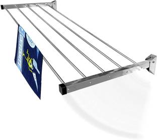 Homwell Steel Wall Cloth Dryer Stand Stainless Steel 5 Pipe X 5 Feet Wall Mounted Stand Foldable Cloth Drying Stand