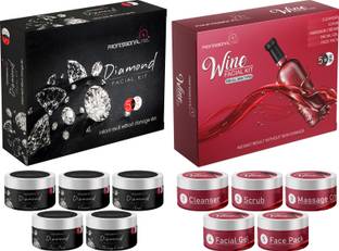 PROFESSIONAL FEEL DIAMOND + WINE SKIN WHITENING Facial Kit, Unisex For Fairness, Skin Whitening, Instant Glow (In-stat Glow Face Best Facial Kit Ever in India) (Set of 5)