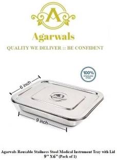 Agarwals Medical Instrument Tray With Lid 9"inch x 6" inch Reusable Medical Tray