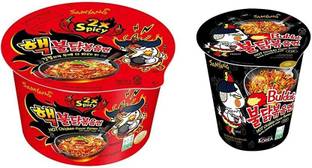 Samyang Big Bowl 2X Spicy Noodles 105Gm PK1& Stirefried Cup Noodles 70gm (Pack Of 2)175Gm (Combo Pack ) Imported Instant Noodles Non-vegetarian