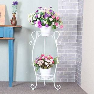 Giftoshopee 2 Tiers Metal Flower Pot StandMetal Tall Plant Stand Indoor/Outdoor,Iron Flower Pot Holder Small Plant Holders,Flower Pot Stand Flower Pot Supporting Planter Stand,for Home,Garden,Patio(White) Plant Container Set