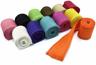 DELINGER 6 Pcs Multicolor Wide Jute Burlap Art & Craft Ribbon 2 Mtr. JUTE Gift Wrapper