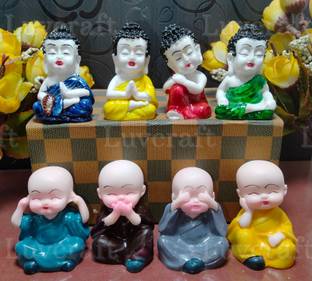 Luvcraft Set of 8 Baby Buddha and Monk Figurines for Home Decor , Vaastu Decor| Fengshui Decorative Showpiece  -  8 cm