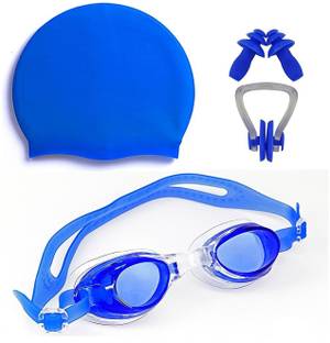 Drauss Swimming Kit Anti Fog Swimming Goggle, 2 Ear Plugs, 100% Silicone Swimming Cap Swimming Cap