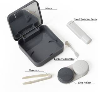 VIVID ﻿ Mini Portable Contact Lens Container Kit with Mirror Tweezer Lens Stick And Solution Bottle Daily Usable Travelling home storage Easy to Carry Lenses-LC - 3033 B1