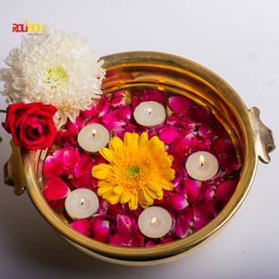 COPPER KITCHEN Pure Brass Design Urli Decorative Bowl Diameter (6inch) Beautiful Handcrafted Bowl for Floating Flowers and Tea Light Candles Home ,Office and Table Decor Special for Diwali Gift Brass Decorative Platter