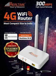 Realtime W-8 4G Router 2.1 GHz 300 Mbps Wifi Speed Single Band External Antenna MiFi (Sim Based)