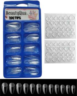BeautyQua Professional Best Quality 100 Tips of Curve Shape Transparent Nails with 2 Glue Sheet ( 48 tabs) Transparent, Clear