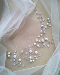 Shivaradhya Designers Silver pearl long hair vine Hair Chain