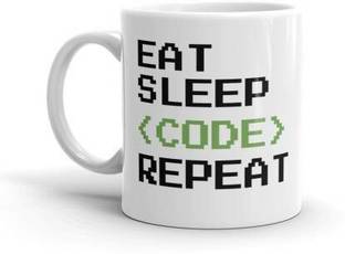 ZORI Premium Quality Eat Sleep Code Repeat Printed Glossy Finished , 1 Piece, White, 330ml Ceramic Coffee Mug