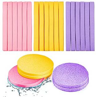 Fameza 12 Pieces Compressed Facial Sponge Face Cleansing Sponge Makeup Removal Sponge Pad Exfoliating Wash Round Face Sponge for Women Girls (Pink, Yellow, Purple)
