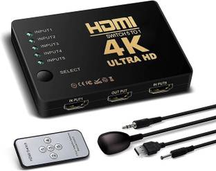 microware  TV-out Cable HDMI 5 Port Intelligent 5 in 1 Out Switch Splitter Supports 4K Ultra HD Full HD1080p 3D with IR Remote