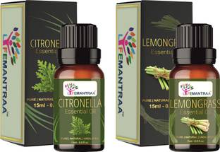 lifemantraa Pure Citronella and Lemongrass Essential Oil for Diffuser, Mosquito Repellent, Hair, Aroma (15ml each)