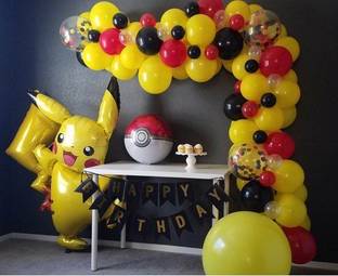 SHOPTIONS pikachu theme birthday combo-13 pc happy birthday banner,1 pikachu foil,1 balloon foil,50 balloon,5 confeeti balloon. pack of 70