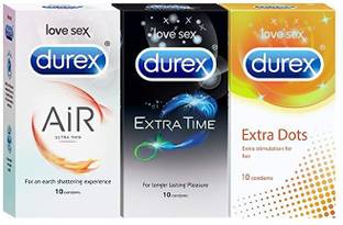 DUREX Condom pack of 3(10*3Air,Dot,Time) Condom