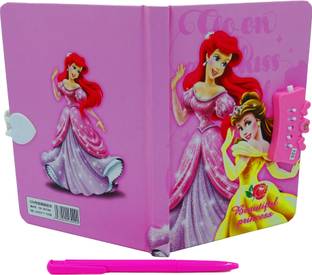 dishvy Three Princess theme password protected lock DIARY|Pink||KIDS NOTEBOOK A5 Notebook Ruled 100 Pages
