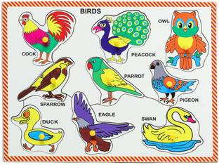 Ashmi Pine Wood Colorful Different Birds with Picture Knobs Learning & Educational Tray Puzzle for kids Pre-School Toddlers Age 2 And Above Size 9 x 12 Inch