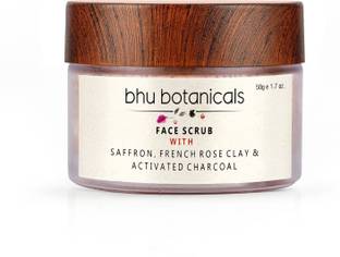 bhu botanicals Skin Brightening Face Scrub, Saffron, French Rose Clay & Activated Charcoal, Scrub
