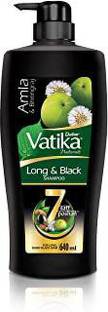 VATIKA लंबा और काला शैम्पू, चमकदार, काले बालों के लिए आंवला और भृंगराज के गुणों के साथ - 640ml