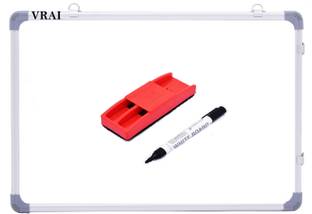 VRAI Premium Non Magnetic Non Magnetic Melamine 1.5 by 2 feet Premium Quallity Whiteboard | Green Chalk Board Surface On Back SIde with 1 Marker and 1 Duster Whiteboards
