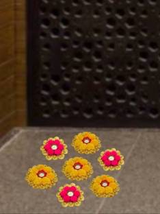 Prop It Up TRIBAL MADE WOOL AND ARTIFICIAL FLOWER DECORATED WAX CANDLE HOLDER DIYA RANGOLI SET, HAND MADE, MULTICOLOR, BEST SUITABLE FOR RANGOLI, TEMPLE DECORATIN, DOOR DECOR, & SHOWCASE ETC. Wool, Plastic, Iron 7 - Cup Candle Holder Set