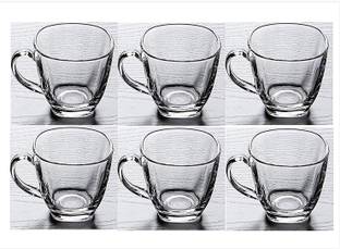JIGSHTIAL Pack of 6 Glass Transparent Oval Shape Square Crystal Clear Toughened Glass Tea Cup with Convenient Solid Handle Cups, Glass Set for Tea, Coffee, Beer, Hot/Cold Drinks