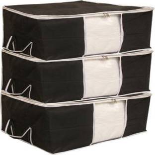 Ankit International 3 black Storage Organiser | Saree Cover Set | Sari Packing Bag with Zip Non Woven Fabric Organiser Reusable Multipurpose Wedding saaries Gift