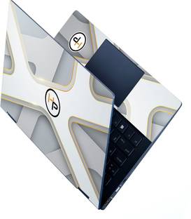 Anweshas HD Printed 3D Series Full Panel Laptop Skin Sticker Vinyl Fits Size Upto 15 inches No Residue, Bubble Free Vinyl Laptop Decal 15.6 - Hp Circle Logo on 3D White Bars Golden Edge Premium Stretched Vinyl Laptop Decal 15.6