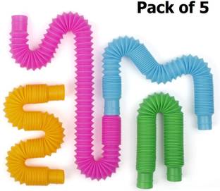 KeepCart Pop Tube Toys for Kids Pack of 5 Pcs Music Pipe Stress Anxiety Relief Sensory Bendable Stimming Toy Adjustable Toy Fidget