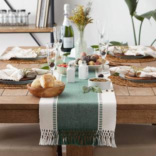 CRAZYWEAVES Dark Green 180 cm Reversible Table Runner