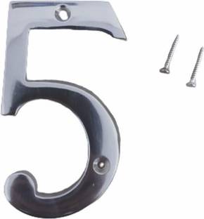 Wigano 4"Inch Brass Chrome Finish Stylish House Door Numbers (Number 5) Sign