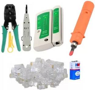 S Traders SET OF CRIMPER TOOL NETWORK LAN CABLE TESTER 50PCS OF RJ4 SET OF CRIMPER TOOL NETWORK LAN CABLE TESTER 50PCS OF RJ4 Manual Crimper