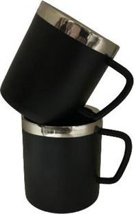 Dynore Pack of 2 Steel Stainless Steel Black Sober Tea/Coffee Cup- Set of 2 Black
