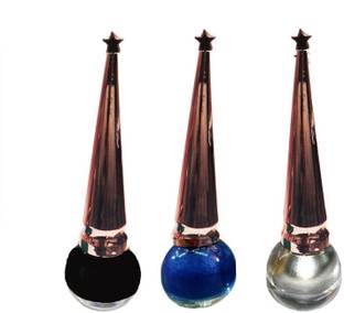 Bigwig Long-lasting Water-proof "Eyeliner Matt Black,Glitter Blue, Glitter Silver Pack of 3 , 3ml (Multicolor) 3 ml