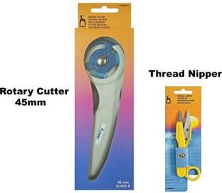 Pony 1Sewing Rotary Cutter with Safety Lock and Soft Grip Handle 45mm + 1Sewing Thread Cutting Scissors Thread Nipper Yarn Shear Rotary Fabric Cutter