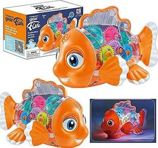 Galactic New Transparent Gear Fish Toy Musical Electric Fish Toy for Toddlers ,Lighting Very Attractive for Boys Girls Kids multi color Pack of 1 PC