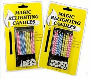 firstbuy Magic Relighting Candles Funny Tricky Birthday Eternal Blowing Candles Party Joke Cake Decors Xmas Gift Candle (Multi-color, Pack of 2) Candle