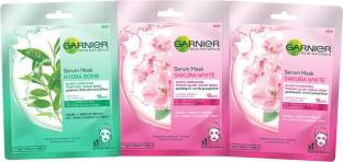 GARNIER Skin Naturals Sheet Mask Pack of 3 (2 Sakura White + 1 Green Tea)