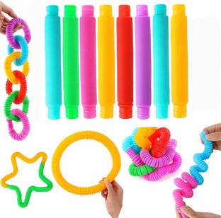 Galox Fidget Toy Pop Tubes - Pack Of 12 Pop Tubes Sensory Toys Fidget Pop Toys Pipe Sensory Tools Fine Motor Skills Toddler Toys for Kids and Adults Stress Anxiety Relief