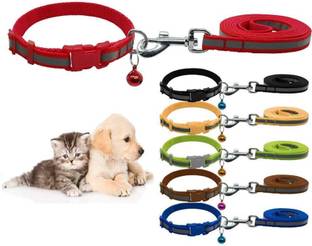 W9 Set of 2 Nylon Leash with Collar Set for Puppy-Small -1.5 cm (Blue-Red) 121 cm Dog & Cat Strap Leash