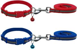 Pet Needs Combo of 2 Nylon Leash with Collar Set for Puppy-Small -1.5 cm ( Blue , Red ) Dog Collar & Leash