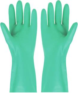 F8WARES 12 Inches long Reusable Nitrile Chemical Resistant Rubber Hand Gloves for Industrial Purpose Janitorial Construction Gardening Home Kitchen Cleaning Gloves / Dish washing gloves Nitrile  Safety Gloves