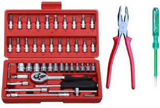Gadariya King 48 tool kitSocket Hand Tool Screwdriver Set Heavy Duty Socket Set and 8inch pliers and line tester Combination Screwdriver Set