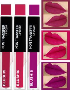 BLUSHIS Long Wear Non Transfer Sensational liquid matte Bold Lip Colour Combo Pack Of 3 Dark Pink ,Magenta And Purple Colour