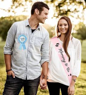 SV Traders Mom To Be Sash Pink With+ Dad To Be Badge Blue For Maternity Photo Shoot/Baby Shower Party Decoration
