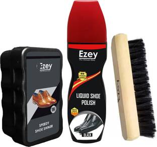 Ezey Speedy Shoe Shiner (Natural)+Liquid Shoe Polish (Black)+Shoe Brush Shoe Care Kit