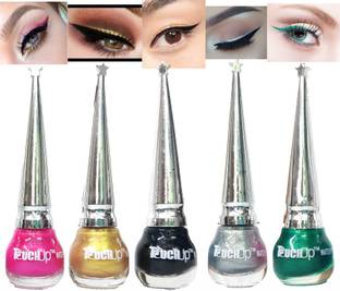 touchup Waterproof Glitter Liquid Eyeliner set of 5, 5ml Each,Green, Silver, pink, Golden and Matte Black 25 ml