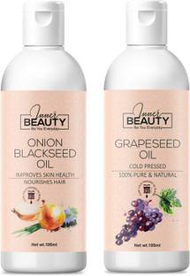 Inner Beauty 100% Natural & Pure Onion Blackseed Hair Growth Oil is a non Sticky Non Greasy Hair Oil For Natural Texture, Treating Split-Ends, Relieving Dandruff, Soothe Itchy Scalp, Boost Shine Hair Oil-100 ML & 100 % Pure & Natural Grape Seed Oil For Moisturize Skin, Heal Acne, Lighten Pores Skin & Strong, Healthy Skin(For Men & Women) Hair, Body, Skin & Face Care, 100 ML (Pack Of 2) 100 ML Each Hair Oil